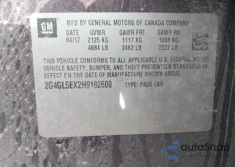 2017 Buick Regal Turbo Sport Touring z USA, uszkodzony, nr VIN 2G4GL5EX2H9182600